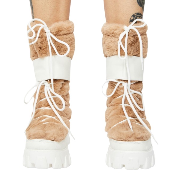 Teyanna Winter White Vegan Leather & Fur Boots - Picture 1 of 4